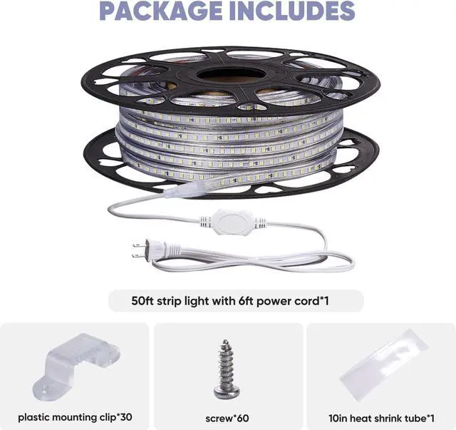 Alt view image 6 of 6 - LED Strip Light 50FT 120VAC Super Bright 6337 Lumens Dimmable IP65 Waterproof for Outdoor Indoor 6500K Cool White Every 1.6ft Cuttable Proselect Lighting Strip 6x10mm ETL Listed