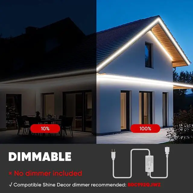 Alt view image 2 of 6 - LED Strip Light 50FT 120VAC Super Bright 6337 Lumens Dimmable IP65 Waterproof for Outdoor Indoor 6500K Cool White Every 1.6ft Cuttable Proselect Lighting Strip 6x10mm ETL Listed