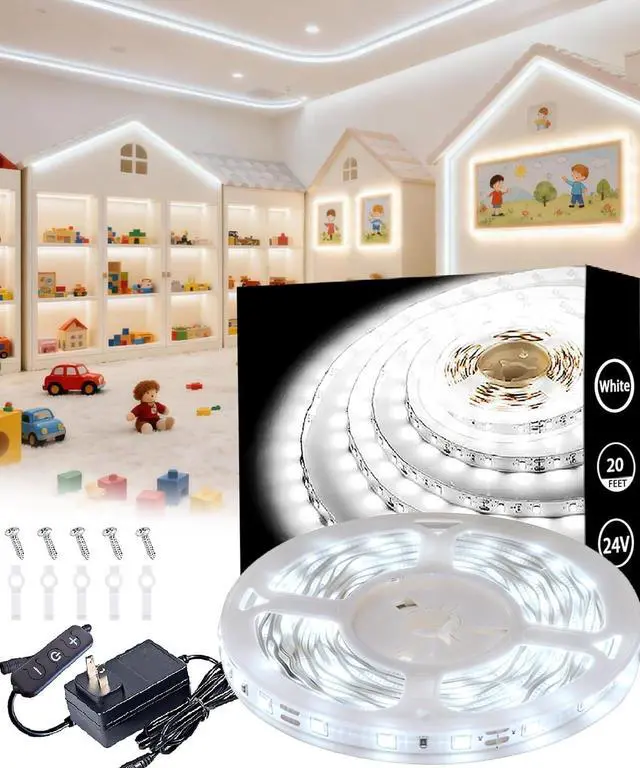 Main image of Led Strip Lights for Bedroom Dimmable 20 FT 360 Leds Rope Light Flexible Super Bright White Tape Lights for Ceiling Room Home Decor Luces Leds for DIY Living Room Kitchen Vanity Mirror Study Room