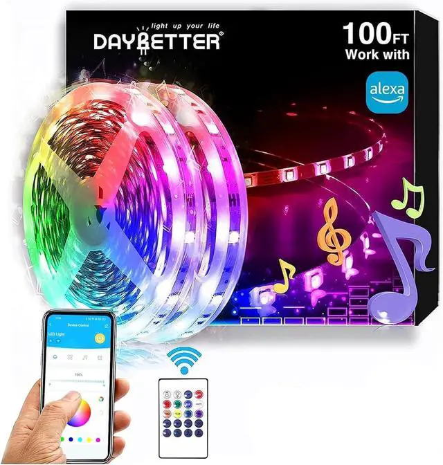 Main image of RGB Led Light Strips Kit Compatible with Alexa and Google Assistant Smart WiFi Led Strip Lights for Bedroom Room Decor Kitchen Home Party Decoration (100FT)