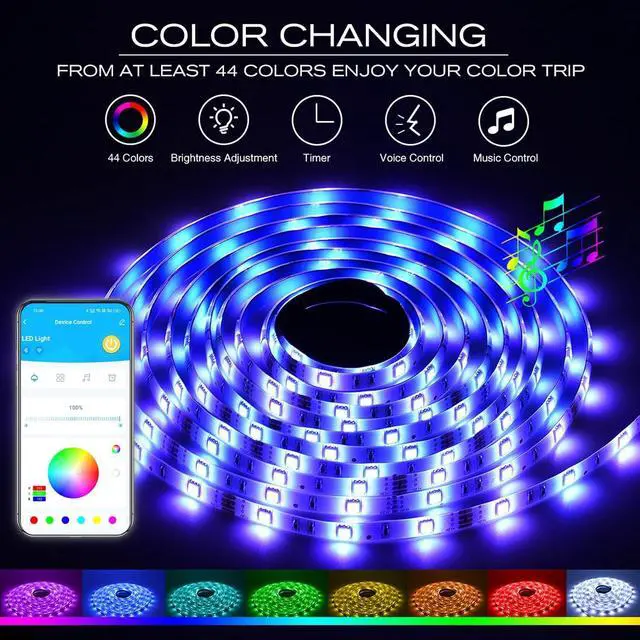 Alt view image 3 of 7 - RGB Led Light Strips Kit Compatible with Alexa and Google Assistant Smart WiFi Led Strip Lights for Bedroom Room Decor Kitchen Home Party Decoration (100FT)
