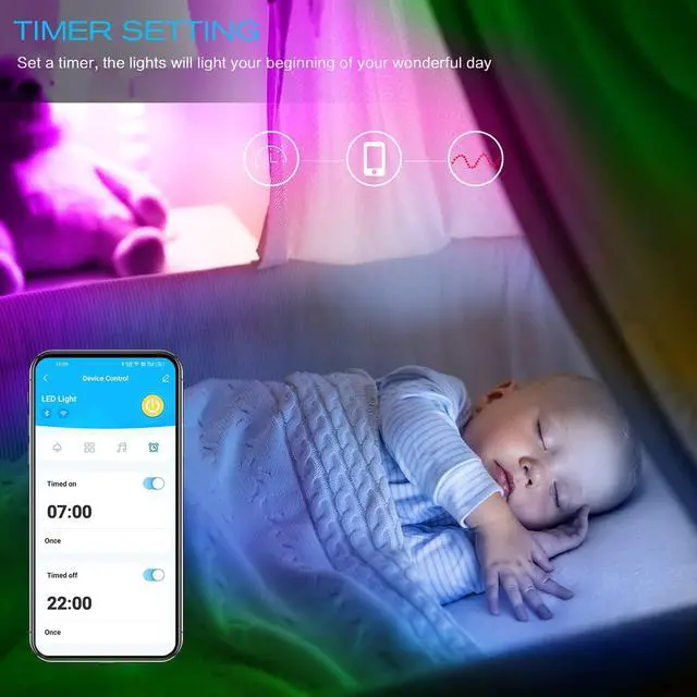 Alt view image 4 of 7 - RGB Led Light Strips Kit Compatible with Alexa and Google Assistant Smart WiFi Led Strip Lights for Bedroom Room Decor Kitchen Home Party Decoration (100FT)