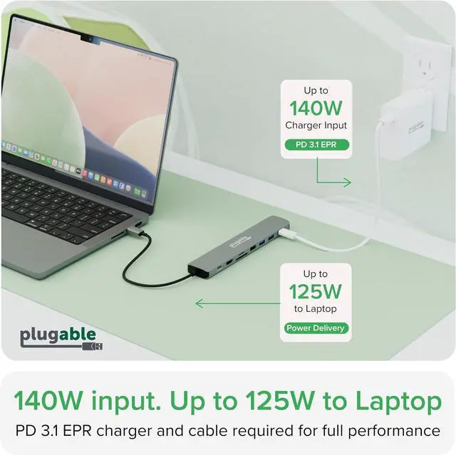 Alt view image 4 of 7 - USB C Hub Multiport Adapter: 9-in-1 with 140W PD Charging 4K 60Hz HDMI 10Gbps Data Transfer Gigabit Ethernet SD for USBC USB4 Thunderbolt MacBook Windows Chromebook (USBC-9IN1E)