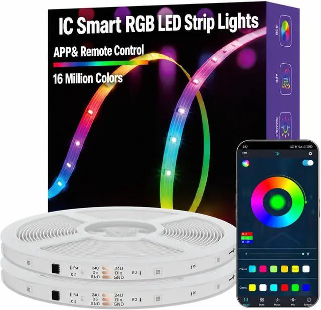 Main image of 100FT Strip Lights Smart IC RGB LED Lights Multiple Colors on One Line App+Remote Control Timing Multimodal Music Sync Color Changing Lights for Bedroom Party Home Decor (2 x 50ft)