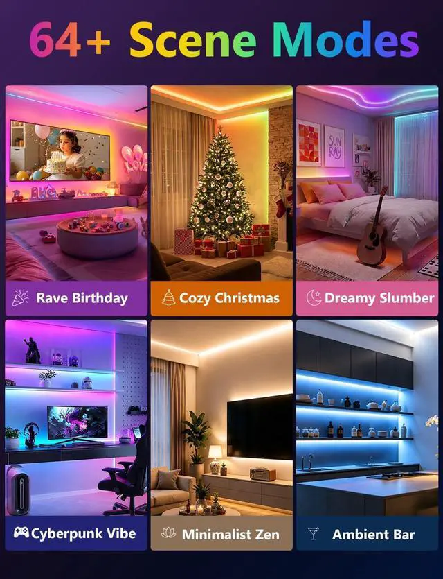 Alt view image 5 of 7 - 100FT Strip Lights Smart IC RGB LED Lights Multiple Colors on One Line App+Remote Control Timing Multimodal Music Sync Color Changing Lights for Bedroom Party Home Decor (2 x 50ft)