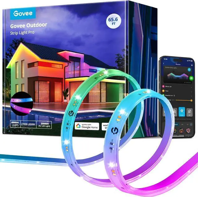 Main image of Outdoor LED Strip Lights RGBIC with Warm and Cold White 65.6ft 2.4G WiFi Smart Outdoor Lights IP65 Waterproof Work with Alexa and Google Assistant App Control for Porch Patio Eave Party