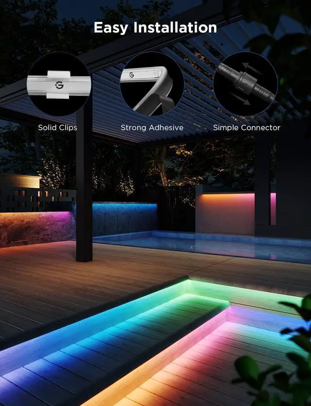 Alt view image 6 of 7 - Outdoor LED Strip Lights RGBIC with Warm and Cold White 65.6ft 2.4G WiFi Smart Outdoor Lights IP65 Waterproof Work with Alexa and Google Assistant App Control for Porch Patio Eave Party