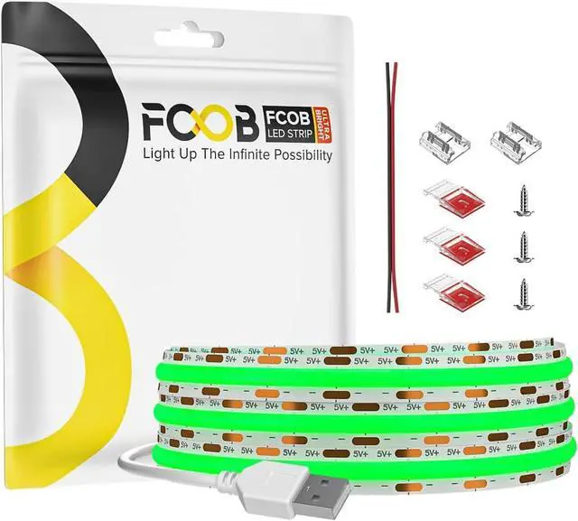 Main image of 6.56FT/2M 5V USB LED Light Strip Green Flexible High Density COB Strips 640LEDs 8mm LED Tape for Under Cabinet Bedroom No Controller and Power