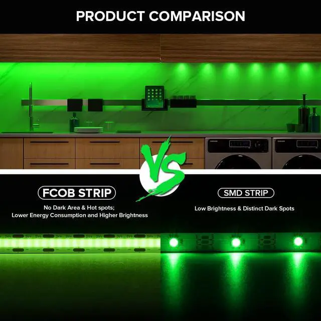 Alt view image 3 of 6 - 6.56FT/2M 5V USB LED Light Strip Green Flexible High Density COB Strips 640LEDs 8mm LED Tape for Under Cabinet Bedroom No Controller and Power