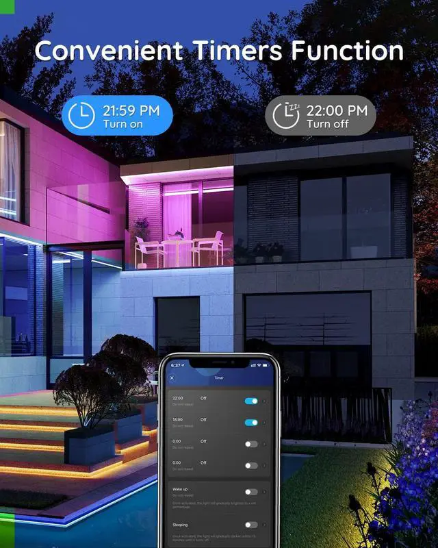 Alt view image 7 of 7 - Outdoor LED Strip Lights 65.6ft Smart Led Strip Lights Work with Alexa and Google Assistant App Control IP65 Waterproof RGBIC Outdoor Lights for Patio Eave Patio Decorations