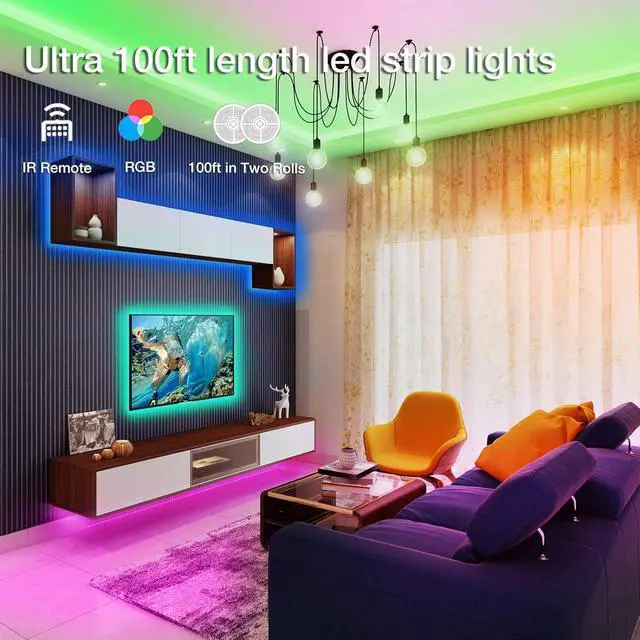 Alt view image 2 of 7 - Led Lights for Bedroom 100 ft Led Strip Lights with Remote 44 Keys 24 V Power Supply Color Changing Led Light for Room Decor