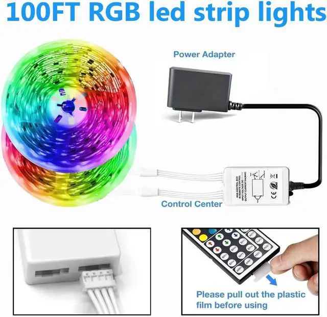 Alt view image 6 of 7 - Led Lights for Bedroom 100 ft Led Strip Lights with Remote 44 Keys 24 V Power Supply Color Changing Led Light for Room Decor