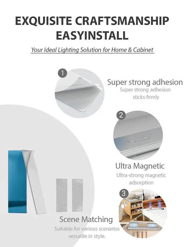Alt view image 2 of 6 - Luimos Magnetic Adhesive Strip for Under Cabinet Lights 12PCS Iron Sheets + 4PCS Magnet Strips No Tools 1-Min Installation Universal for All Magnetic Cabinet Lights