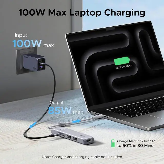 Alt view image 5 of 7 - USB C Hub 5-in-1 Revodok Slim Portable USB-C Adapter with 100W PD Charging 4K@60Hz HDMI 10Gbps USB 3.2 Data Ports Lock-Screen Button & Cable Clip for MacBook Air/Pro iPad Laptops