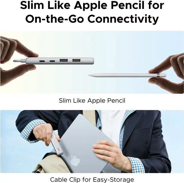Alt view image 3 of 7 - USB C Hub 5-in-1 Revodok Slim Portable USB-C Adapter with 100W PD Charging 4K@60Hz HDMI 10Gbps USB 3.2 Data Ports Lock-Screen Button & Cable Clip for MacBook Air/Pro iPad Laptops