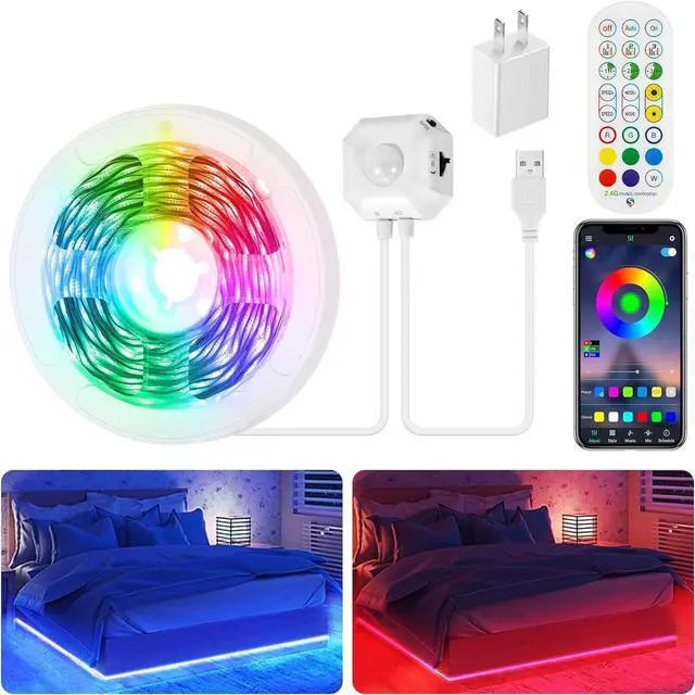 Main image of Motion Activated LED Strip Under Bed Lights 9.8Ft RGB LED Strip Lights with Motion Sensor Remote App Control Music Sync Motion Sensor LED Light Strip USB Powered for Bedroom Cabinet TV PC