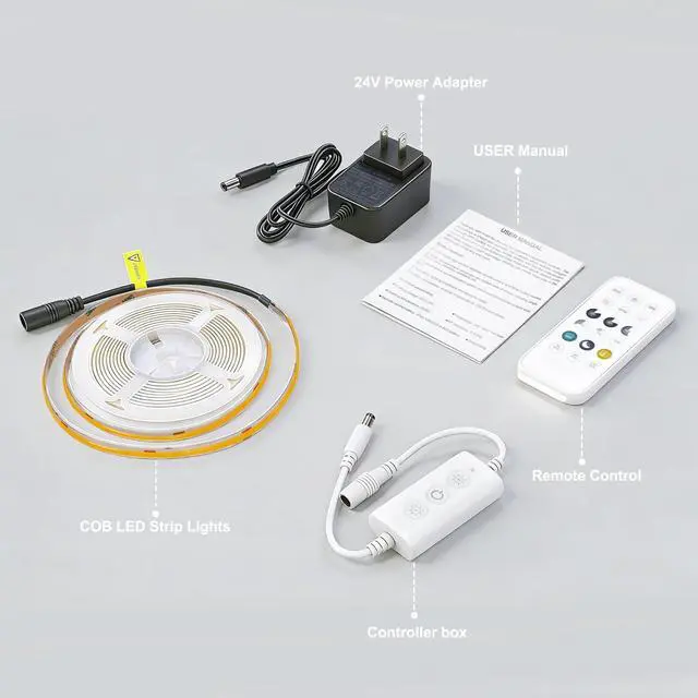 Alt view image 7 of 7 - COB LED Strip Lights with Remote 24V 9.84ft Warm White Dimmable LED Light Strips High Bright 3000K LED Lights with Power Supply for Room Kitchen DIY Home Decoration