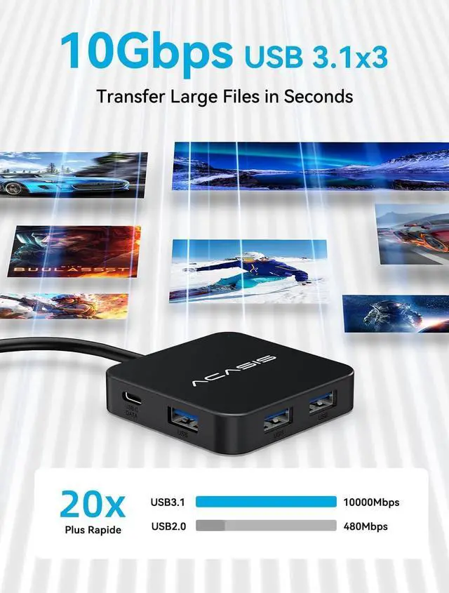 Alt view image 4 of 7 - USB C Hub Long Cable 4FT 10Gbps Multiport Adapter with 4K 60Hz HDMI 100W Power Delivery 3 USB A3.1+1 USB-C 3.1 Data Port USB c to HDMI Adapter for MacBook Surface iPad PRO