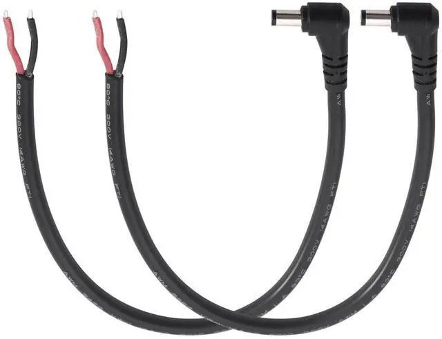 Main image of 2Pcs 1FT 14AWG 15A 12V Right Angle DC Power Pigtails Cable 5.5mm x 2.1mm Male Barrel Jack Plug to Bare Wire Repair Cable for CCTV Security Camera DVR LED Strip Light Power Supply Replacement