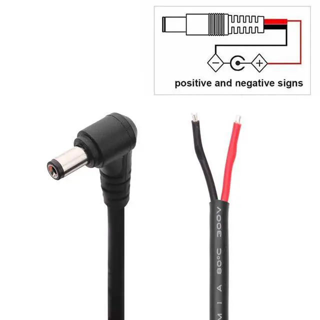 Alt view image 3 of 7 - 2Pcs 1FT 14AWG 15A 12V Right Angle DC Power Pigtails Cable 5.5mm x 2.1mm Male Barrel Jack Plug to Bare Wire Repair Cable for CCTV Security Camera DVR LED Strip Light Power Supply Replacement