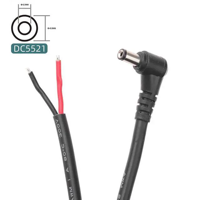 Alt view image 2 of 7 - 2Pcs 1FT 14AWG 15A 12V Right Angle DC Power Pigtails Cable 5.5mm x 2.1mm Male Barrel Jack Plug to Bare Wire Repair Cable for CCTV Security Camera DVR LED Strip Light Power Supply Replacement