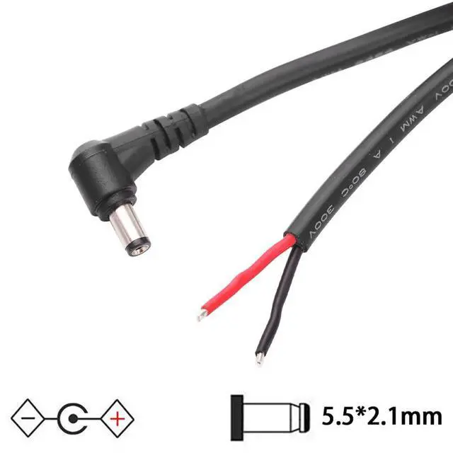Alt view image 4 of 7 - 2Pcs 1FT 14AWG 15A 12V Right Angle DC Power Pigtails Cable 5.5mm x 2.1mm Male Barrel Jack Plug to Bare Wire Repair Cable for CCTV Security Camera DVR LED Strip Light Power Supply Replacement
