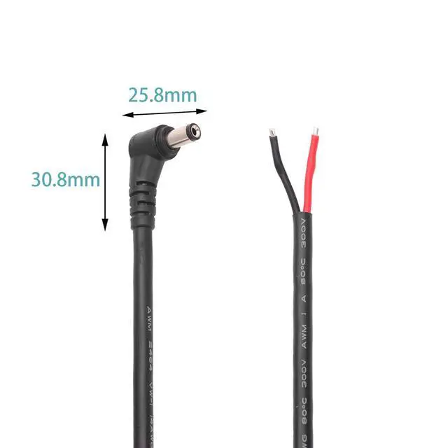 Alt view image 6 of 7 - 2Pcs 1FT 14AWG 15A 12V Right Angle DC Power Pigtails Cable 5.5mm x 2.1mm Male Barrel Jack Plug to Bare Wire Repair Cable for CCTV Security Camera DVR LED Strip Light Power Supply Replacement