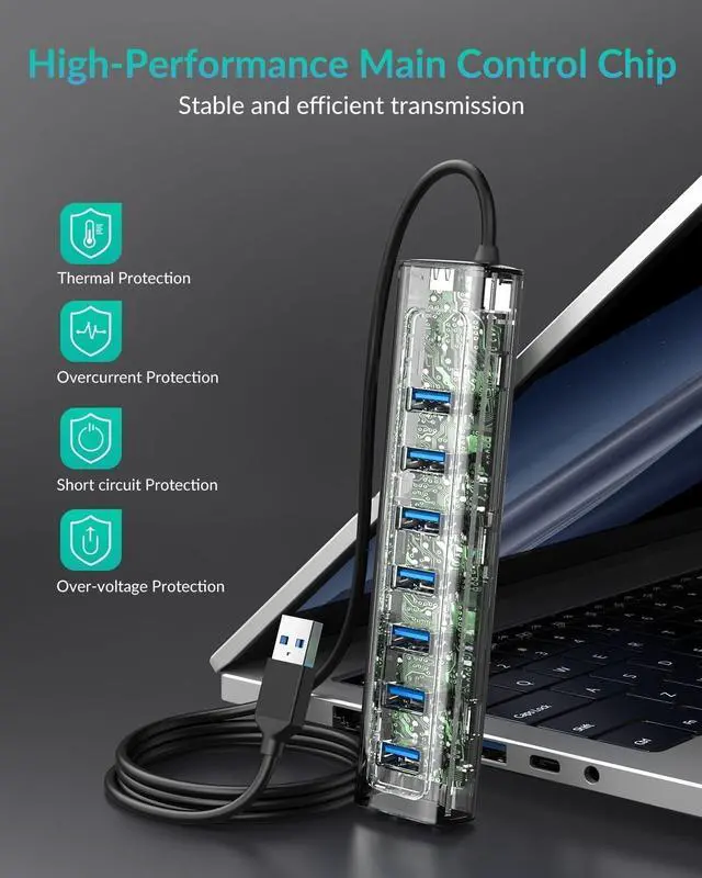 Alt view image 7 of 7 - USB 3.0 Hub 7-Port USB Extender Hub with 3.3FT Long Cable USB Splitter Aluminum High-Speed 5Gbps USB Hub for PC Laptop Desktop Computer XPS(Gray 1M)