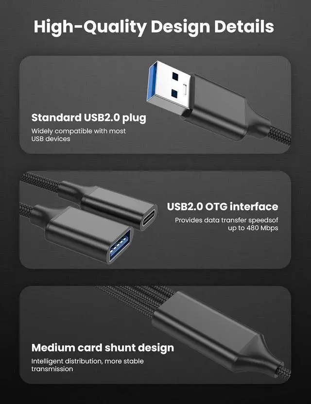 Alt view image 5 of 5 - USB Splitter Cable 1 in 4 Out 2 USB A & 2 USB C Multiport Extender Hub 1FT | USBA Male to Four Female Extension Cord Data Power Charger Split for Car Laptop Mac Etc
