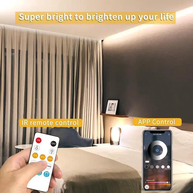 Alt view image 2 of 7 - COB LED Strip Lights 3000K 65.6ft DC 24V Dimmable White Flexible LED Tape Light for Bedroom with Remote and app Control LED Tape Lights CRI90+ forLiving Room Shelf Cabinet Home Decoration