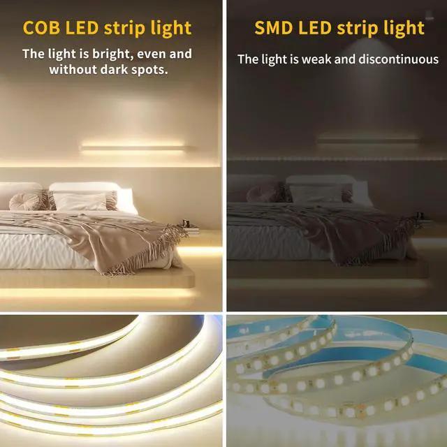 Alt view image 5 of 7 - COB LED Strip Lights 3000K 65.6ft DC 24V Dimmable White Flexible LED Tape Light for Bedroom with Remote and app Control LED Tape Lights CRI90+ forLiving Room Shelf Cabinet Home Decoration
