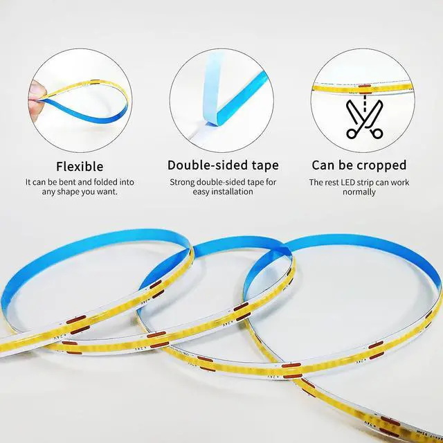 Alt view image 6 of 7 - COB LED Strip Lights 3000K 65.6ft DC 24V Dimmable White Flexible LED Tape Light for Bedroom with Remote and app Control LED Tape Lights CRI90+ forLiving Room Shelf Cabinet Home Decoration