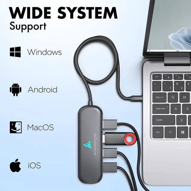 Alt view image 7 of 7 - Type C to 4 Port USB 3.2 Hub 4XUSB 5 Gbps Data Transfer Upto 5Gbps Plug & Play Multiport Type C Hub with 30cm Cable Compatible with MacBook Tablet Smartphones and Type C Enabled Devices