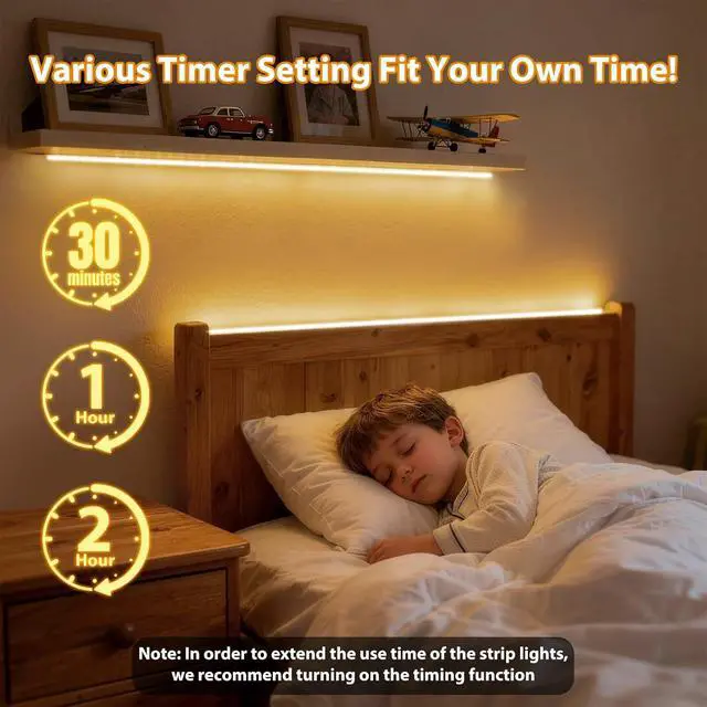 Alt view image 3 of 7 - 3 Pack 3.3FT Battery Powered LED Strip Lights with Remote Timer 2700K-6000K Tunable White LED Cabinet Lights Self-Adhesive Dimmable USB LED Strip Lights with12 Modes for Kitchen Bookshelf Cupboard