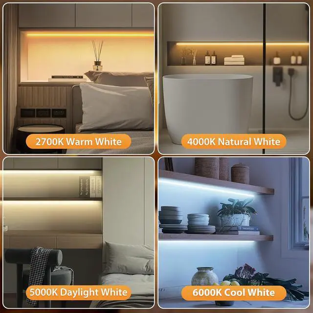 Alt view image 2 of 7 - 3 Pack 3.3FT Battery Powered LED Strip Lights with Remote Timer 2700K-6000K Tunable White LED Cabinet Lights Self-Adhesive Dimmable USB LED Strip Lights with12 Modes for Kitchen Bookshelf Cupboard