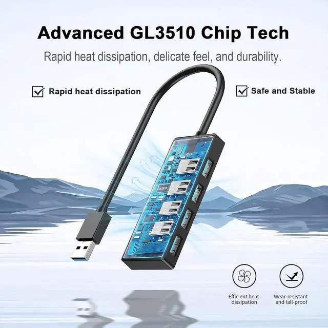 Alt view image 7 of 7 - USB 3.0 Hub 4-Port Multiple USB A Splitter Plug and Play USB Extender Hub for Laptop/PC/Desktop Mouse Keyboard Flash Drive U Disk Printer Xbox HDD and More 0.8FT (Not a Charger)