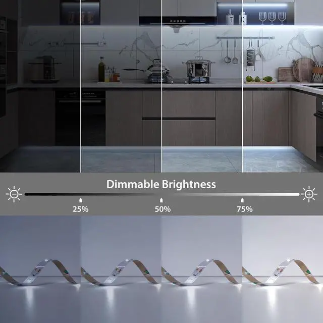 Alt view image 7 of 7 - 3 Pack 3.3FT Battery Powered LED Strip Lights with Remote Timer 2700K-6000K Tunable White LED Cabinet Lights Self-Adhesive Dimmable USB LED Strip Lights with12 Modes for Kitchen Bookshelf Cupboard