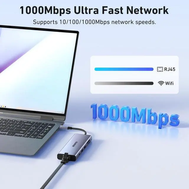 Alt view image 3 of 7 - USB C Hub 10-in-1 Docking Station 4K@60Hz HDMI Gigabit Ethernet 100W PD 5Gbps USB-C Data 4X USB-A 3.0 170MB/s SD/TF Card Reader for MacBook Pro/Air iPad Pro iMac Galaxy S23 XPS 17