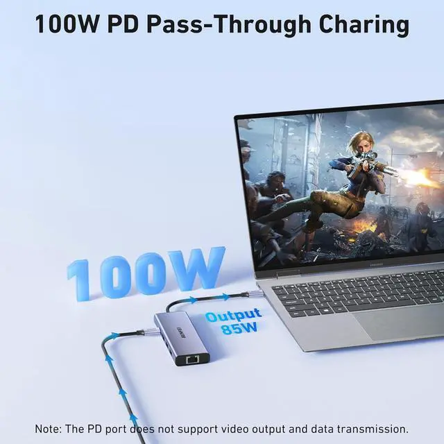Alt view image 4 of 7 - USB C Hub 10-in-1 Docking Station 4K@60Hz HDMI Gigabit Ethernet 100W PD 5Gbps USB-C Data 4X USB-A 3.0 170MB/s SD/TF Card Reader for MacBook Pro/Air iPad Pro iMac Galaxy S23 XPS 17