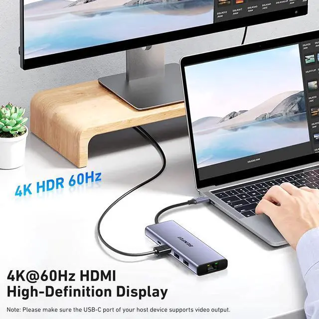 Alt view image 5 of 7 - USB C Hub 10-in-1 Docking Station 4K@60Hz HDMI Gigabit Ethernet 100W PD 5Gbps USB-C Data 4X USB-A 3.0 170MB/s SD/TF Card Reader for MacBook Pro/Air iPad Pro iMac Galaxy S23 XPS 17