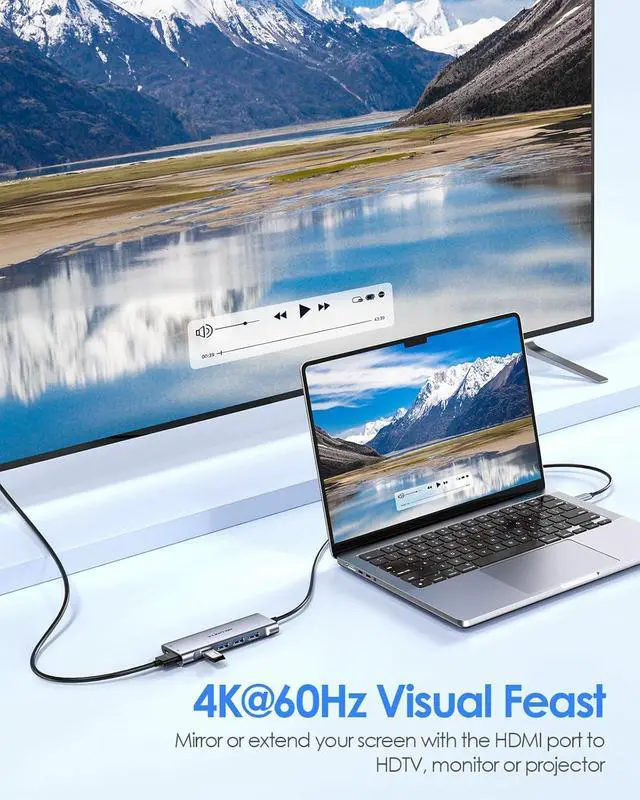 Alt view image 4 of 7 - 3.3FT Long Cable USB C Hub with 4K HDMI 100W PD Charging 4 USB 3.0 Port & LED Indicator for MacBook Pro/Air XPS HP Chromebook More Stable Driver Adapter (C35-1M Space Gray)