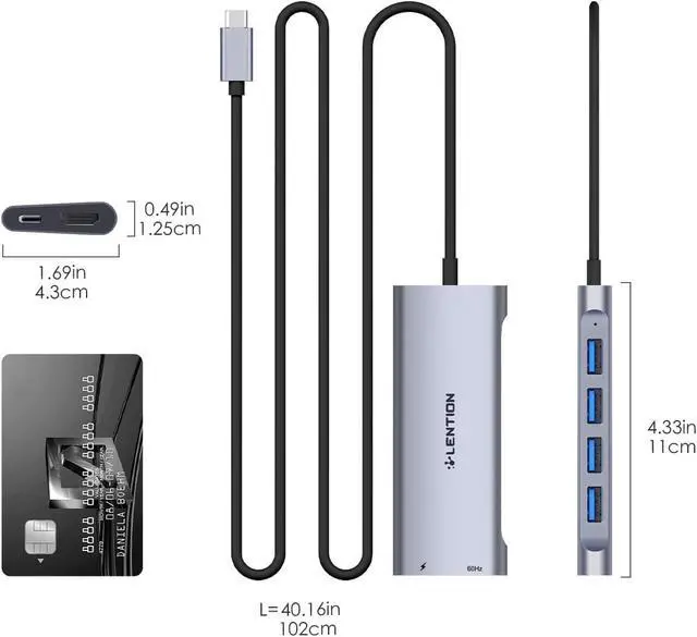 Alt view image 7 of 7 - 3.3FT Long Cable USB C Hub with 4K HDMI 100W PD Charging 4 USB 3.0 Port & LED Indicator for MacBook Pro/Air XPS HP Chromebook More Stable Driver Adapter (C35-1M Space Gray)