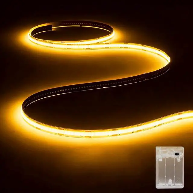 Main image of Battery Powered COB LED Strip Lights 3.28ft Warm White LED Light Strip for Dorm Room Under Bed Shelves TV Backlight Closet Small Cuttable Tape Lights Small Battery Operated LED Lights for TV
