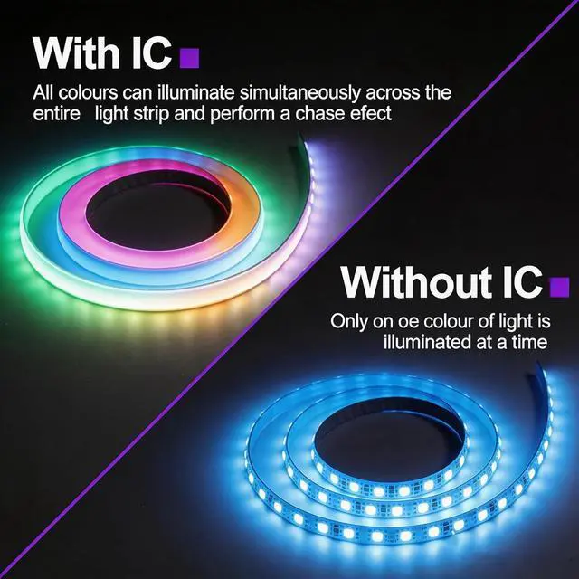 Alt view image 6 of 7 - RGB+IC COB LED Strip 16.4ft WS2811 24V Addressable Color Changing Multicolor RGB LED Tape Lights Kit for Bedroom Gaming Room Party Lights