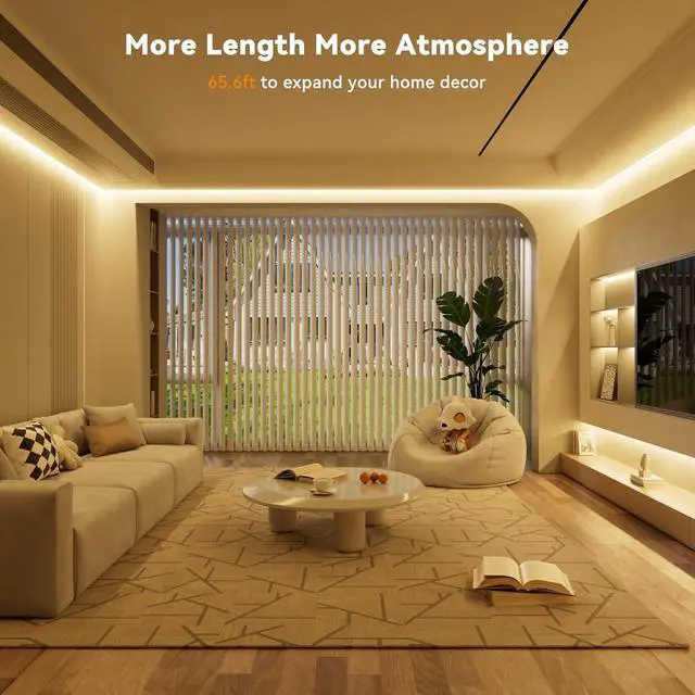 Alt view image 2 of 7 - COB LED Strip Light 65.6ft/20m Work with Alexa/Google Assistant 9600 LEDs Warm White 3000K CRI93+ Super Bright High Lumen Dimmable 24V Flexible LED Light Strip for Bedroom Ceiling Office DIY