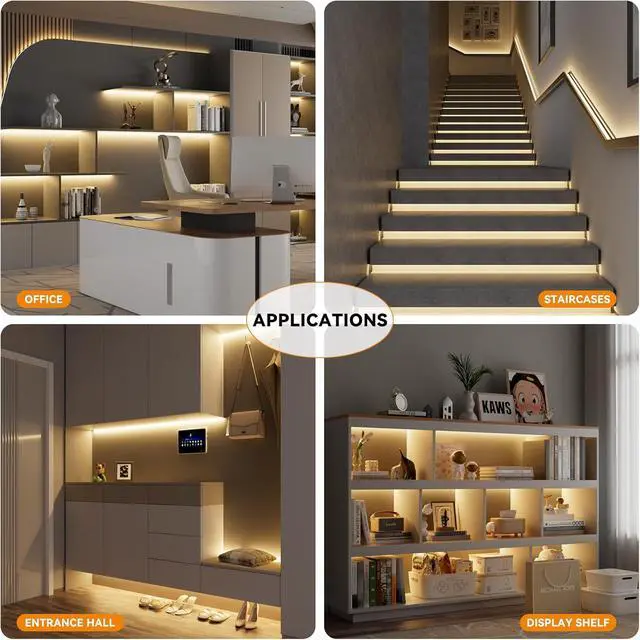 Alt view image 7 of 7 - COB LED Strip Light 65.6ft/20m Work with Alexa/Google Assistant 9600 LEDs Warm White 3000K CRI93+ Super Bright High Lumen Dimmable 24V Flexible LED Light Strip for Bedroom Ceiling Office DIY