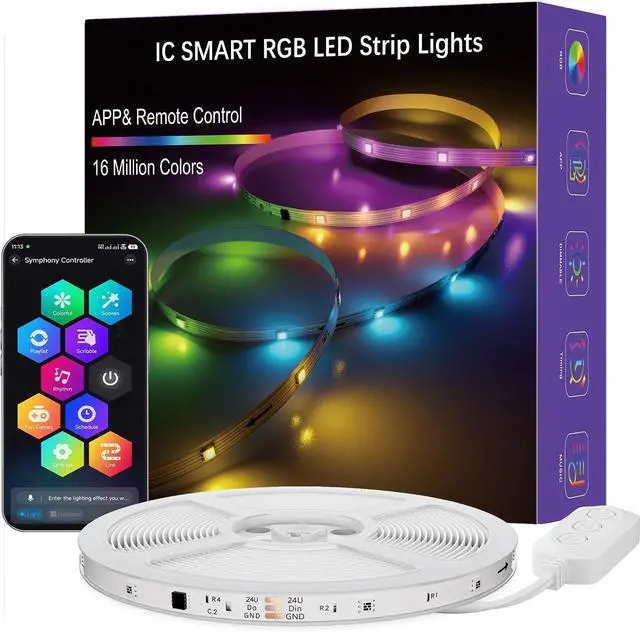 Main image of LED Strip Lights 50FT Smart IC RGB Segmented DIY Color Changing Rainbow Chasing Effects WiFi App/Voice Control Music Sync Works with Alexa & Google Assistant LED Lights for Bedroom Decor