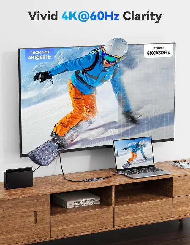 Alt view image 2 of 7 - USB C Hub 4K@60Hz 5-in-1 USBC to HDMI Adapter with 100W Power Delivery USB-C/USB-A 3.0 Data Ports HDMI to USB C Multiport Adapter for MacBook iPad iPhone Nintendo Switch Deck USB Hub