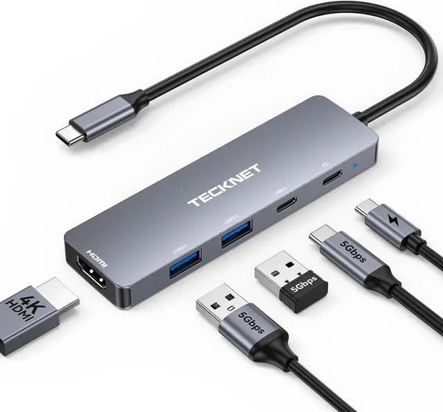 Main image of USB C Hub 4K@60Hz 5-in-1 USBC to HDMI Adapter with 100W Power Delivery USB-C/USB-A 3.0 Data Ports HDMI to USB C Multiport Adapter for MacBook iPad iPhone Nintendo Switch Deck USB Hub