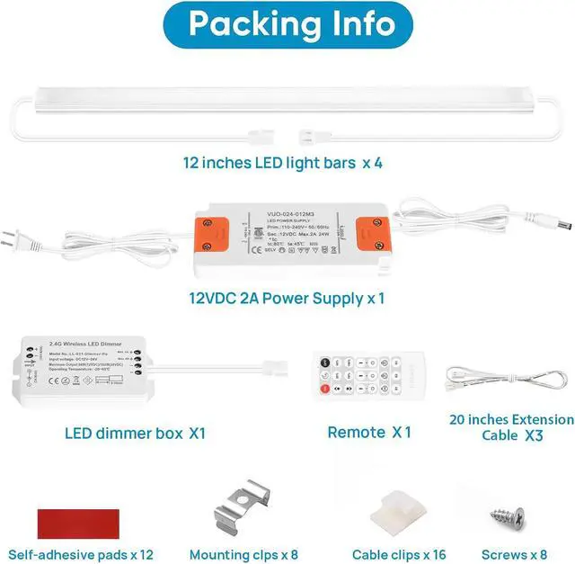Alt view image 3 of 7 - Kitchen Under Cabinet Lights Plug in. Slim. Super Bright. 21W. Dimmable. 1 Remote Controls Multiple Lighting Kits Synchronously. for Kitchen Cabinet Light Counter Lights Warm White 3000K.